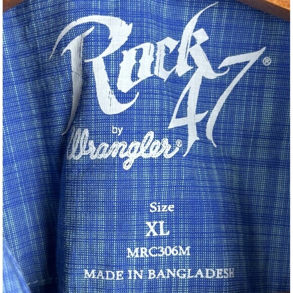 ROCK 47 WRANGLER Western SNAP Front Cotton (XL) Blue Shirt Pocket embroidered - Picture 4 of 14